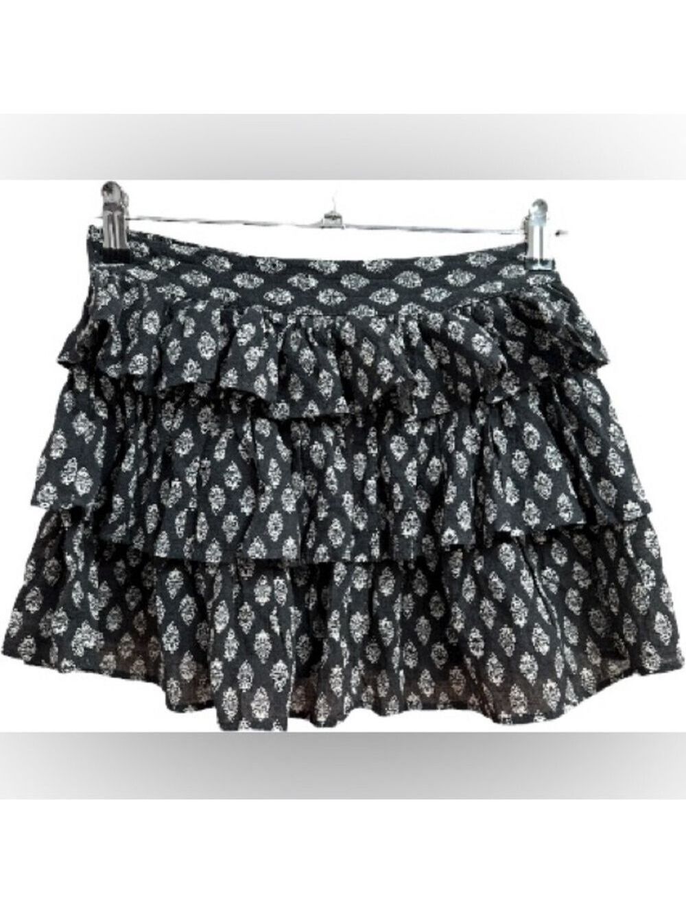 H&M Divided Ruffle Tiered Cotton B & W Mini Skirt lined with jersey hot pants